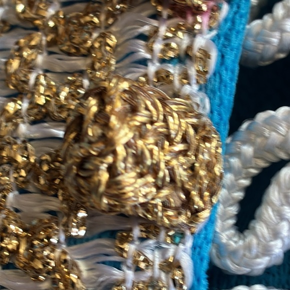 Elegant turquoise Kaftan/robe, elaborate & gold white embroidery Trophy Vintage! - Picture 13 of 17